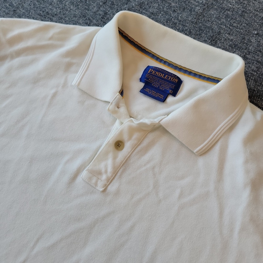 Pendleton Polo Shirt Men's Large White‎ Golf Preppy Country Club Pima Cotton